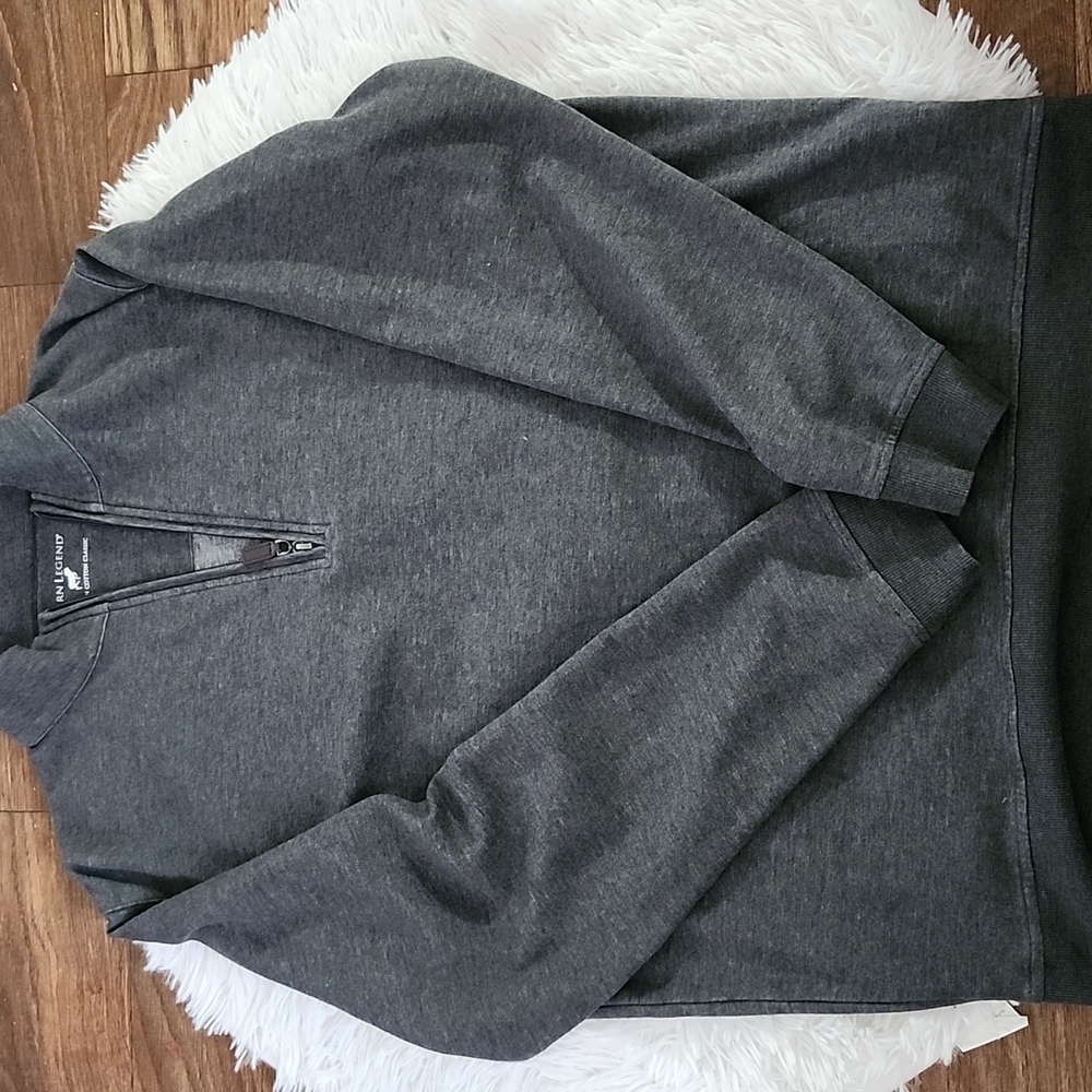 Horn Legend Stretch Cotton Quarter Zip Pullover Sweater L Gray Preppy Grown Man